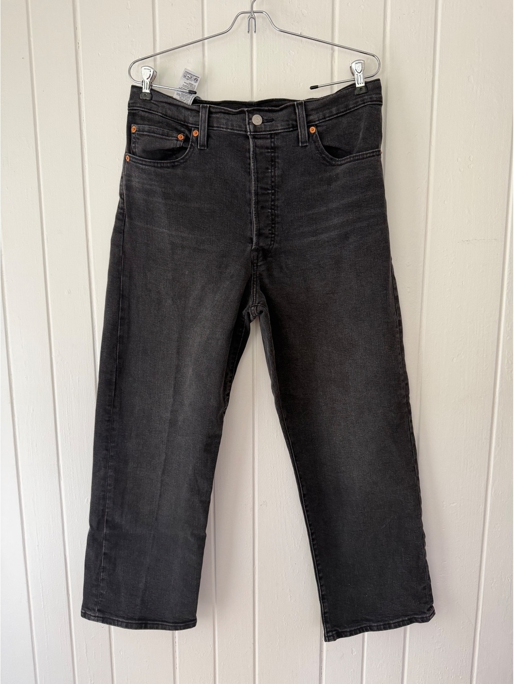 Levi's Ribcage Straight Ankle Black Jeans Size 32 - Button Fly, Cotton Blend